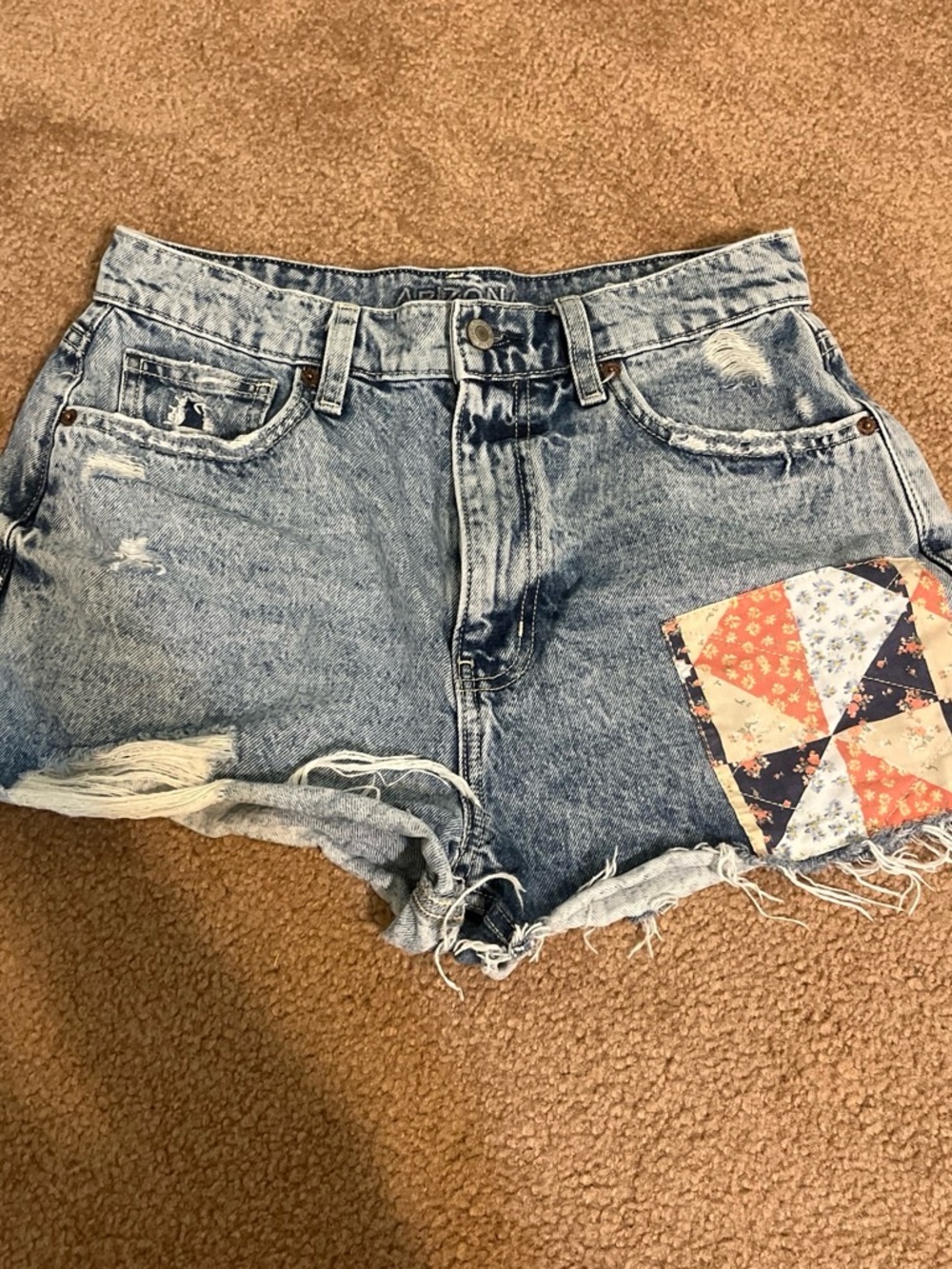 Arizona Jean Company Distressed Light Blue Denim Shorts with Patch